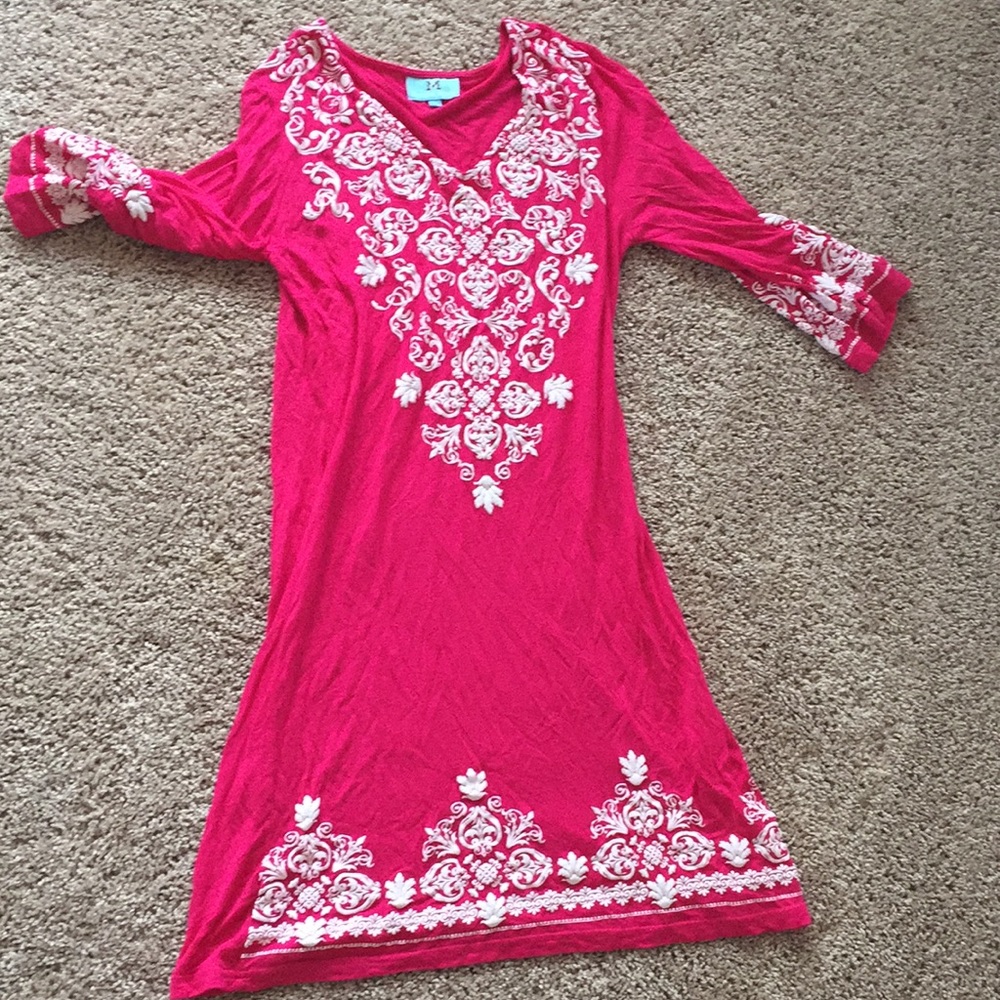 Pink and white dress